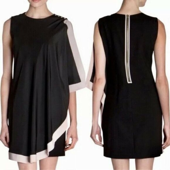 Ted Baker London Black Pink Bolty Drape Zipper Back Sleeveless Shift Dress Sz 6 - Picture 1 of 10